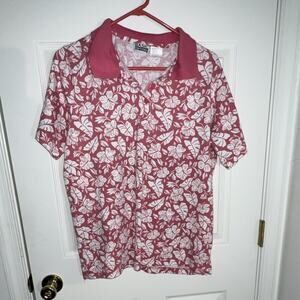Vintage 90s Basic Editions Pink Floral Knit Polo XL Retro Grandmacore Casual